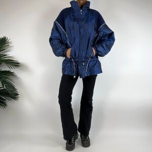 Vintage 80s 90s Grunge Blue Iridescent Oversized Windbreaker Jacket / Sz: Large